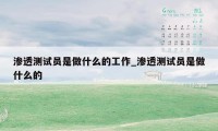 渗透测试员是做什么的工作_渗透测试员是做什么的