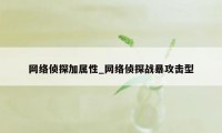 网络侦探加属性_网络侦探战暴攻击型