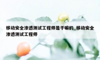移动安全渗透测试工程师是干嘛的_移动安全渗透测试工程师