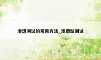 渗透测试的常用方法_渗透型测试
