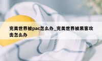 完美世界被pac怎么办_完美世界被黑客攻击怎么办