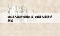 sql注入漏洞检测方法_sql注入是渗透测试