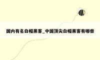 国内有名白帽黑客_中国顶尖白帽黑客有哪些