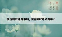 渗透测试能自学吗_渗透测试可以自学么