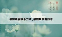 黑客菜霸联系方式_菜霸用黑客技术