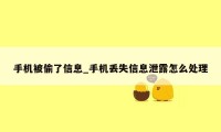 手机被偷了信息_手机丢失信息泄露怎么处理