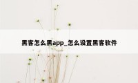 黑客怎么黑app_怎么设置黑客软件