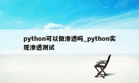 python可以做渗透吗_python实现渗透测试